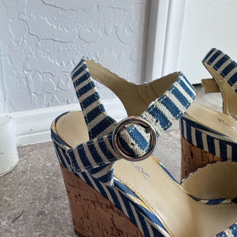 Eva&Zoe Blue Striped Wedge Sandals - Picture 3 of 5